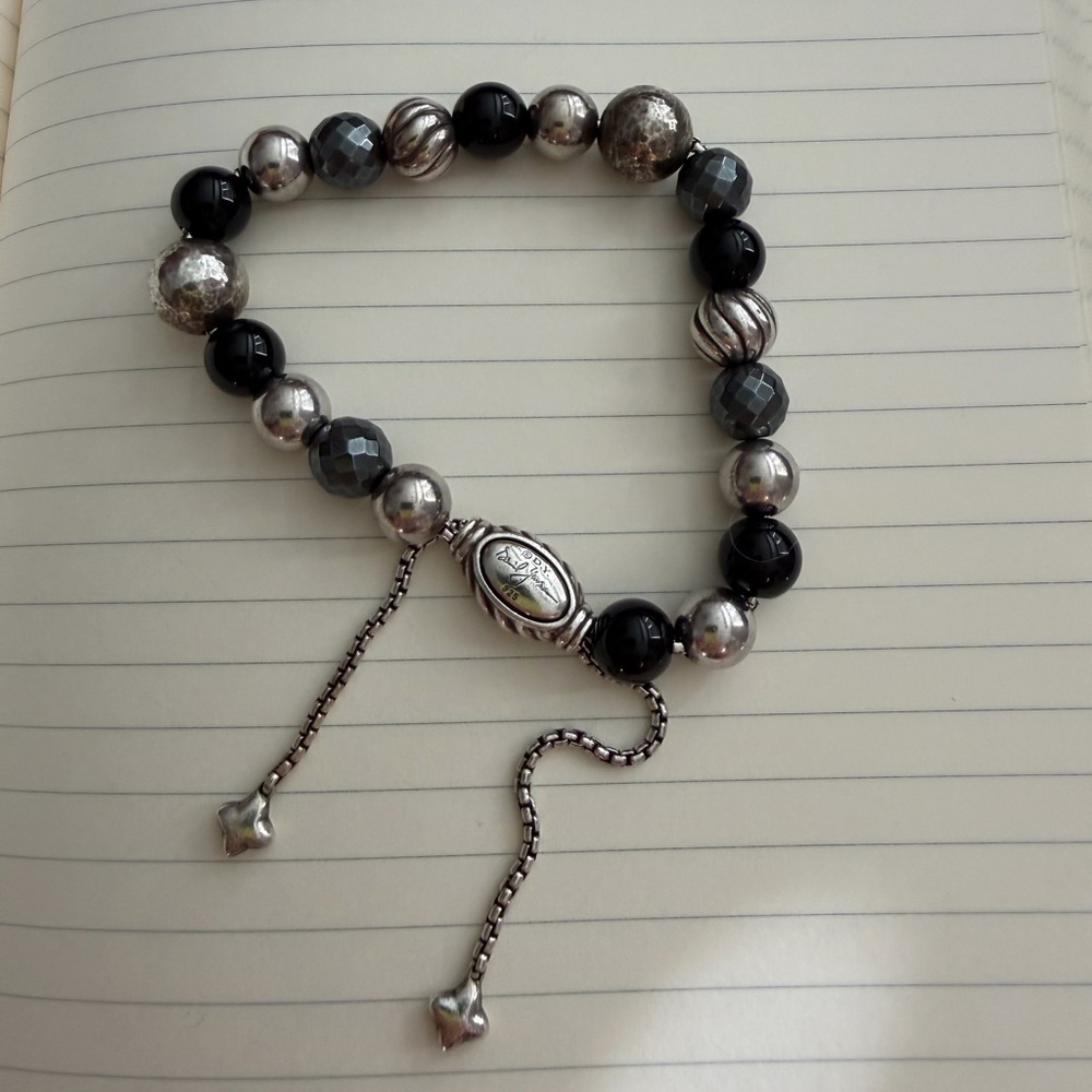 David Yurman Silver and Black Beaded Bracelet